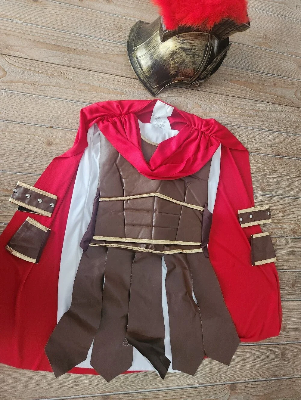 Children's Soldier Costume with Red Cape and Brown Armor